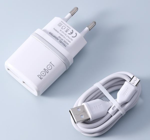 BỘ SẠC MICROUSB - ROBOT RT-K9 WHITE CHÍNH HÃNG (2 CỔNG USB 5V-2.1A, 1M)