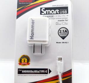 BỘ SẠC TYPE-C - HAMMER SN-H2.1 CHÍNH HÃNG (1 CỔNG USB 2.1A, 1M)