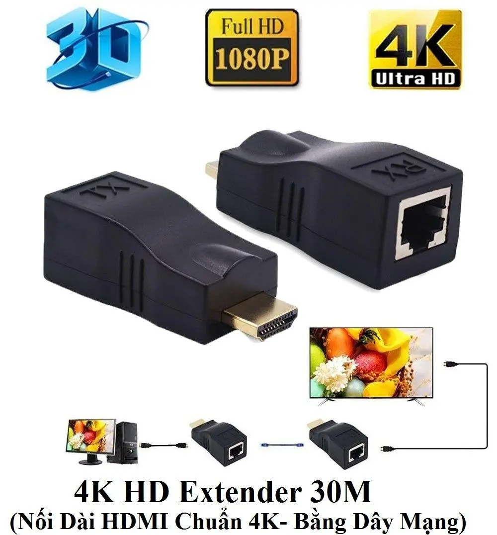 BỘ NỐI DÀI HDMI RA LAN 30M 4K KO ADAPTER (THỰC TẾ <20M)