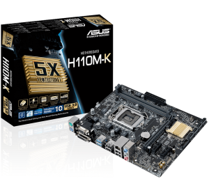 Mainboard SK 1151v1 ASUS H110M-K Chính hãng (VGA, DVI 24+1, LAN 1000Mbps, 2 khe RAM DDR4, mATX)