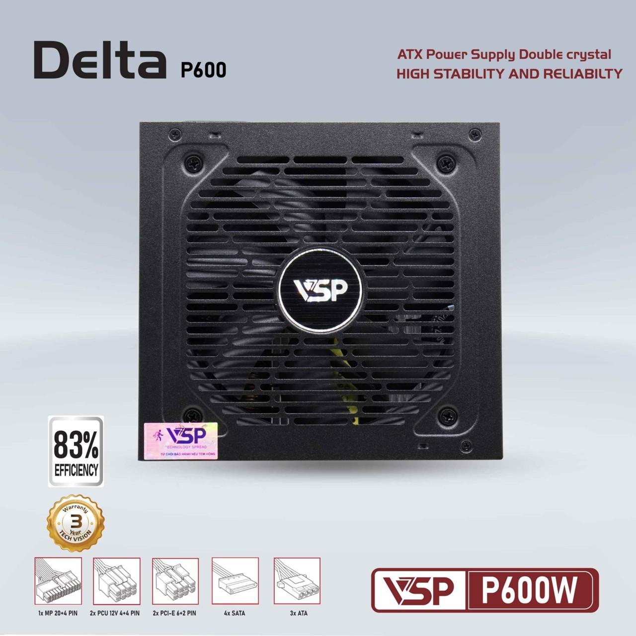 NGUỒN CST VSP DELTA P600W CHÍNH HÃNG (2X4+4PIN, 2X6+2PIN, DÂY DÀI, KÈM DÂY NGUỒN)