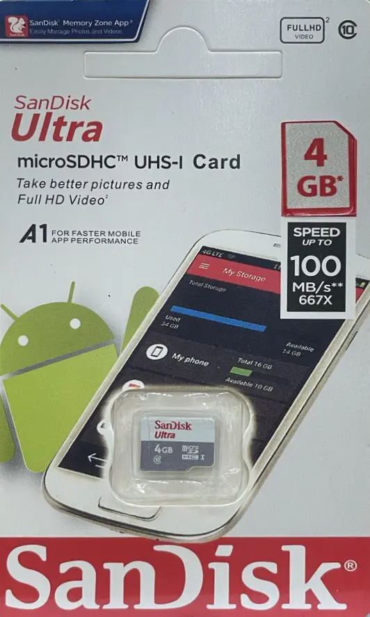 THẺ NHỚ MICROSD 4G SANDISK BOX CLASS10 48MB/S